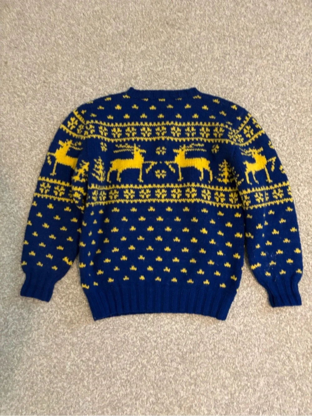 Vintage 90s Ralph Lauren Reindeer Sweater Hand Knit Wool Fair Isle Christmas M